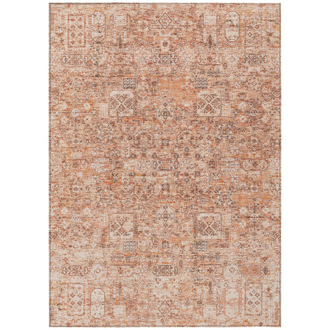 8' X 10' Salmon Orange And Gray Floral Washable Indoor Outdoor Area Rug