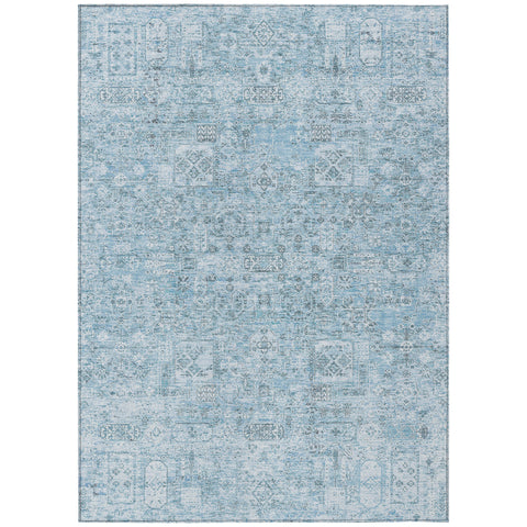 3' X 5' Sky Blue And Denim Blue Floral Washable Indoor Outdoor Area Rug