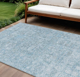 8' X 10' Sky Blue And Denim Blue Floral Washable Indoor Outdoor Area Rug