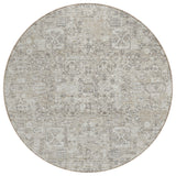 8' Taupe Beige And Gray Round Floral Washable Indoor Outdoor Area Rug