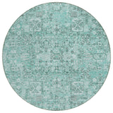 8' Teal Blue Aqua And Gray Round Floral Washable Indoor Outdoor Area Rug
