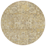 8' Wheat Beige And Gray Round Floral Washable Indoor Outdoor Area Rug