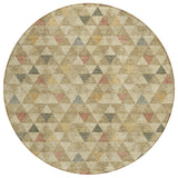 8' Beige Tan And Taupe Round Geometric Washable Indoor Outdoor Area Rug