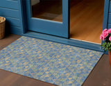 3' X 5' Sky Blue And Gray Geometric Washable Indoor Outdoor Area Rug