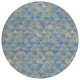 8' Sky Blue And Gray Round Geometric Washable Indoor Outdoor Area Rug