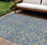 8' X 10' Sky Blue And Gray Geometric Washable Indoor Outdoor Area Rug