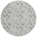 8' Silver Beige And Taupe Round Geometric Washable Indoor Outdoor Area Rug