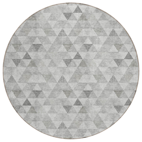 8' Silver Beige And Taupe Round Geometric Washable Indoor Outdoor Area Rug