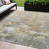 5' X 8' Beige Taupe And Wheat Floral Washable Indoor Outdoor Area Rug
