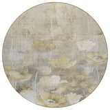 8' Beige Taupe And Wheat Round Floral Washable Indoor Outdoor Area Rug