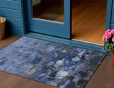 3' X 5' Navy Blue And Denim Blue Floral Washable Indoor Outdoor Area Rug