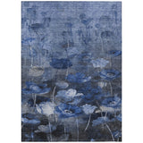 3' X 5' Navy Blue And Denim Blue Floral Washable Indoor Outdoor Area Rug