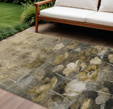 8' X 10' Taupe Beige And Tan Floral Washable Indoor Outdoor Area Rug