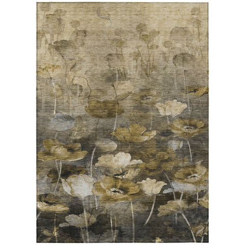 8' X 10' Taupe Beige And Tan Floral Washable Indoor Outdoor Area Rug