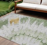 8' X 10' Artichoke Green And Olive Green Abstract Washable Indoor Outdoor Area Rug