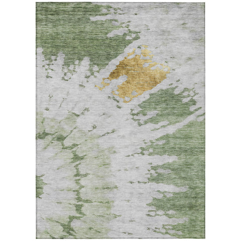 8' X 10' Artichoke Green And Olive Green Abstract Washable Indoor Outdoor Area Rug