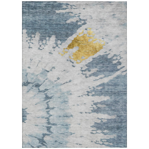 5' X 8' Denim Blue And Sky Blue Abstract Washable Indoor Outdoor Area Rug