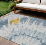 8' X 10' Denim Blue And Sky Blue Abstract Washable Indoor Outdoor Area Rug