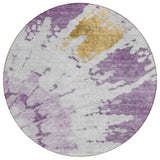 8' Purple And Lavender Round Abstract Washable Indoor Outdoor Area Rug