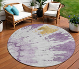 8' Purple And Lavender Round Abstract Washable Indoor Outdoor Area Rug
