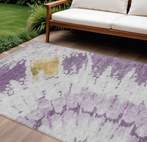 8' X 10' Purple And Lavender Abstract Washable Indoor Outdoor Area Rug