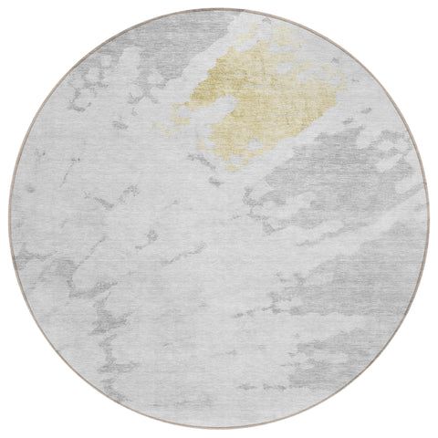 8' Silver Gray And Ivory Round Abstract Washable Indoor Outdoor Area Rug