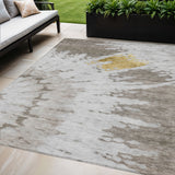 5' X 8' Taupe Khaki And Ivory Abstract Washable Indoor Outdoor Area Rug