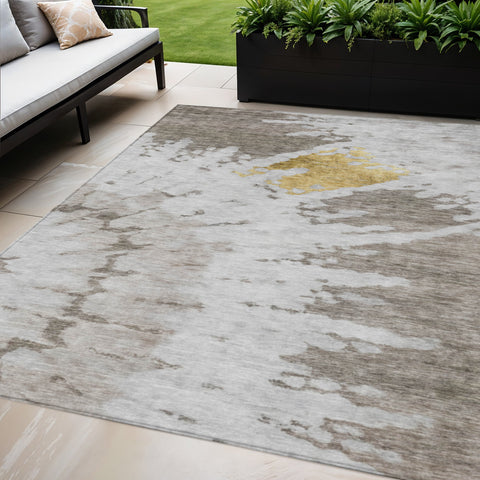 5' X 8' Taupe Khaki And Ivory Abstract Washable Indoor Outdoor Area Rug