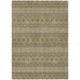 5' X 8' Gold Gray And Silver Floral Medallion Washable Indoor Outdoor Area Rug