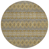 8' Gold Gray And Silver Round Floral Medallion Washable Indoor Outdoor Area Rug