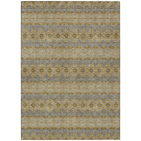 8' X 10' Gold Gray And Silver Floral Medallion Washable Indoor Outdoor Area Rug