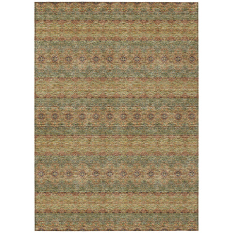 5' X 8' Artichoke Green And Olive Green Floral Medallion Washable Indoor Outdoor Area Rug