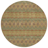 8' Artichoke Green And Olive Green Round Floral Medallion Washable Indoor Outdoor Area Rug