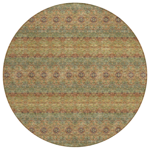 8' Artichoke Green And Olive Green Round Floral Medallion Washable Indoor Outdoor Area Rug