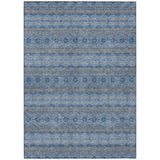 8' X 10' Navy Blue And Sky Blue Floral Medallion Washable Indoor Outdoor Area Rug