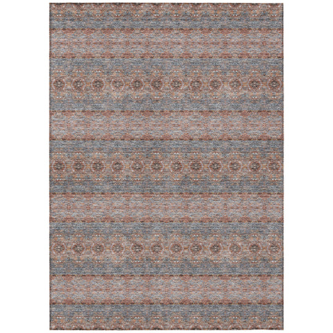 3' X 5' Orange Copper And Gray Floral Medallion Washable Indoor Outdoor Area Rug