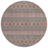 8' Orange Copper And Gray Round Floral Medallion Washable Indoor Outdoor Area Rug