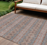 8' X 10' Orange Copper And Gray Floral Medallion Washable Indoor Outdoor Area Rug