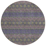 8' Purple Plum And Gold Round Floral Medallion Washable Indoor Outdoor Area Rug