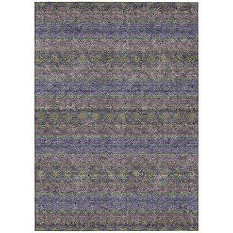 8' X 10' Purple Plum And Gold Floral Medallion Washable Indoor Outdoor Area Rug