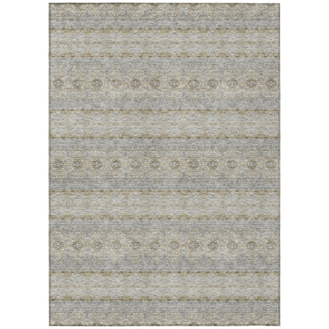 3' X 5' Silver Gray And Gold Floral Medallion Washable Indoor Outdoor Area Rug