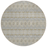 8' Silver Gray And Gold Round Floral Medallion Washable Indoor Outdoor Area Rug