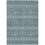 5' X 8' Teal Blue Aqua And Gray Floral Medallion Washable Indoor Outdoor Area Rug