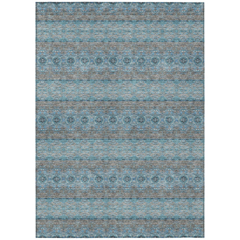 5' X 8' Teal Blue Aqua And Gray Floral Medallion Washable Indoor Outdoor Area Rug