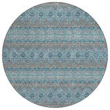 8' Teal Blue Aqua And Gray Round Floral Medallion Washable Indoor Outdoor Area Rug