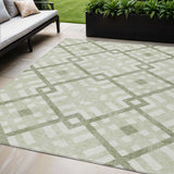 5' X 8' Artichoke Green And Olive Green Geometric Washable Indoor Outdoor Area Rug