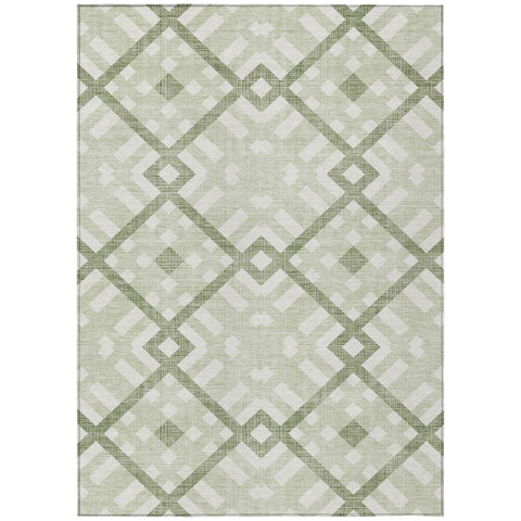 5' X 8' Artichoke Green And Olive Green Geometric Washable Indoor Outdoor Area Rug