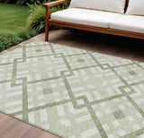8' X 10' Artichoke Green And Olive Green Geometric Washable Indoor Outdoor Area Rug