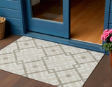 3' X 5' Beige Tan And Ivory Geometric Washable Indoor Outdoor Area Rug