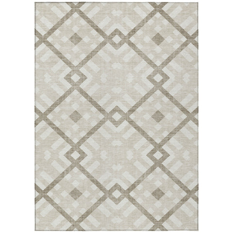 3' X 5' Beige Tan And Ivory Geometric Washable Indoor Outdoor Area Rug